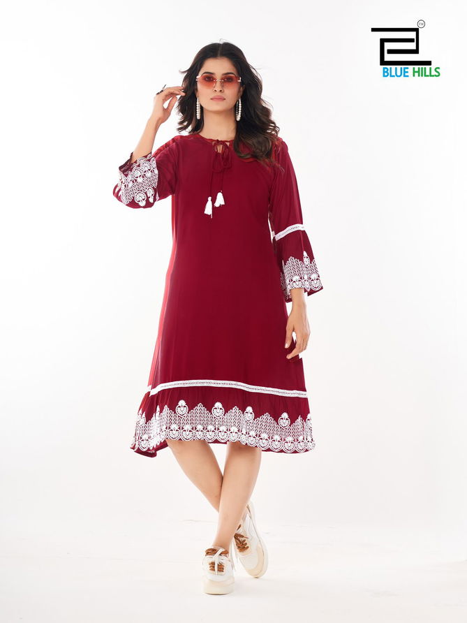 Wimbledon By Blue Hills Rayon Designer Kurtis Wholesale Price In Surat
